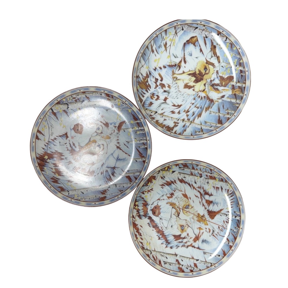Bradford Exchange Diana Casey Kindred Spirits Wolf Collector Plates Set of 3‎